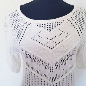 Hinge Off White Knit Short Sleeve Top Crochet Y2k